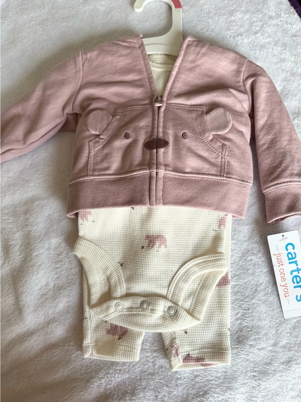 Carter's Pink Bear Hoodie Matching Set